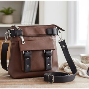 Leather Crossbody Vintage Purse Multi Compartments Shoulder Bag Handbag
